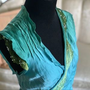 Vintage blue silk mermaid blouse